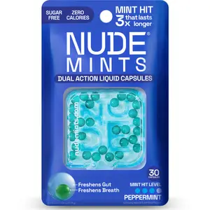NUDE Mints Sugar-Free 0-Calorie Peppermint Flavor Pack, 3X Stronger Longer Instant Freshness, Bad Breath Killer, Prevents Bad Breath, Intense Daily Oral Treatment Multi-Pack